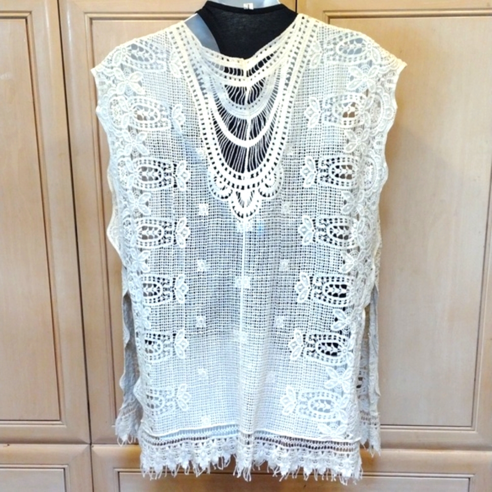 Anthropologie x Evelyn K. Crochet Split Vest Kimono Cover Up - Picture 4 of 11